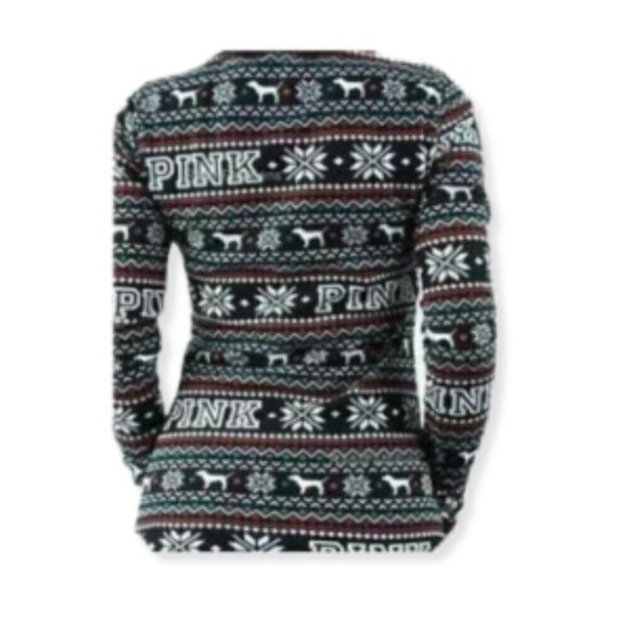 Victoria's Secret Pink Thermal Henley Pajama Set Long Sleeves Holiday Christmas - Picture 4 of 8